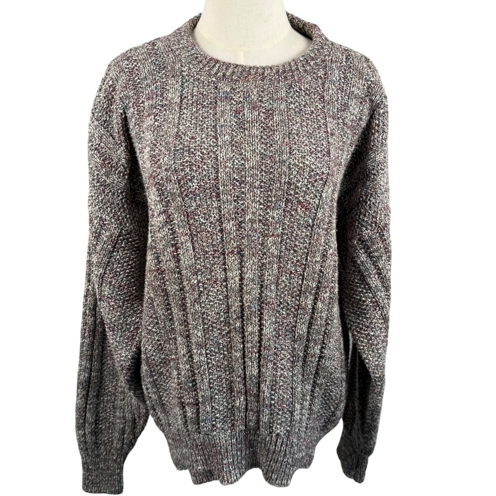 Boathouse Row M Crewneck Chunky Knit VTG 90s Sweater Marled Ribbed Cotton USA